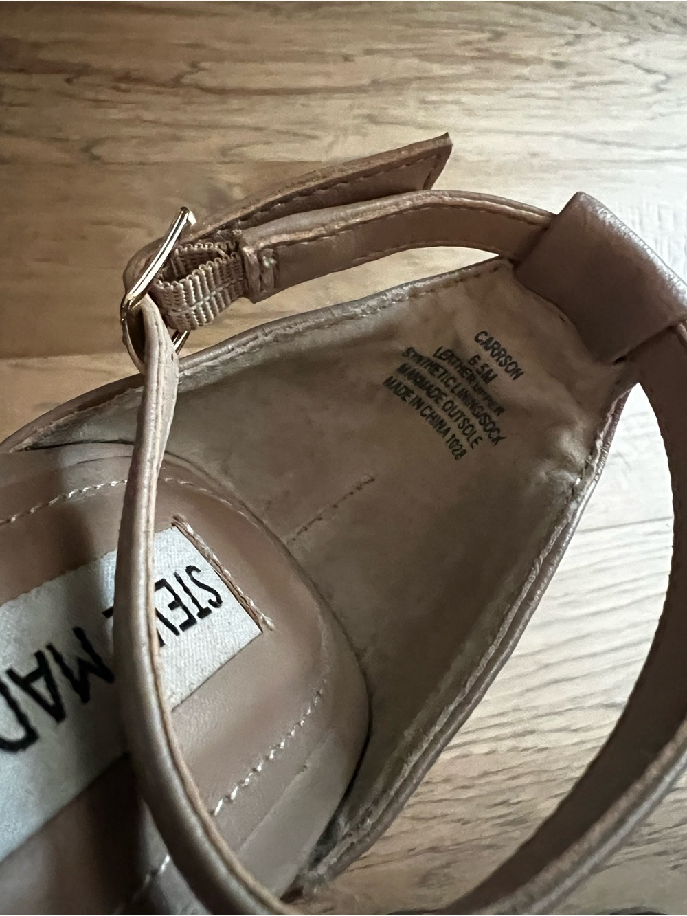 Steve Madden Beige Nude Ankle-Strap Block Heels - Picture 8 of 8